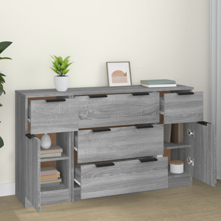 3-delige Dressoirset bewerkt hout grijs sonoma eikenkleurig