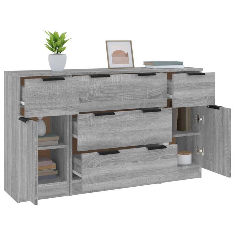 3-delige Dressoirset bewerkt hout grijs sonoma eikenkleurig
