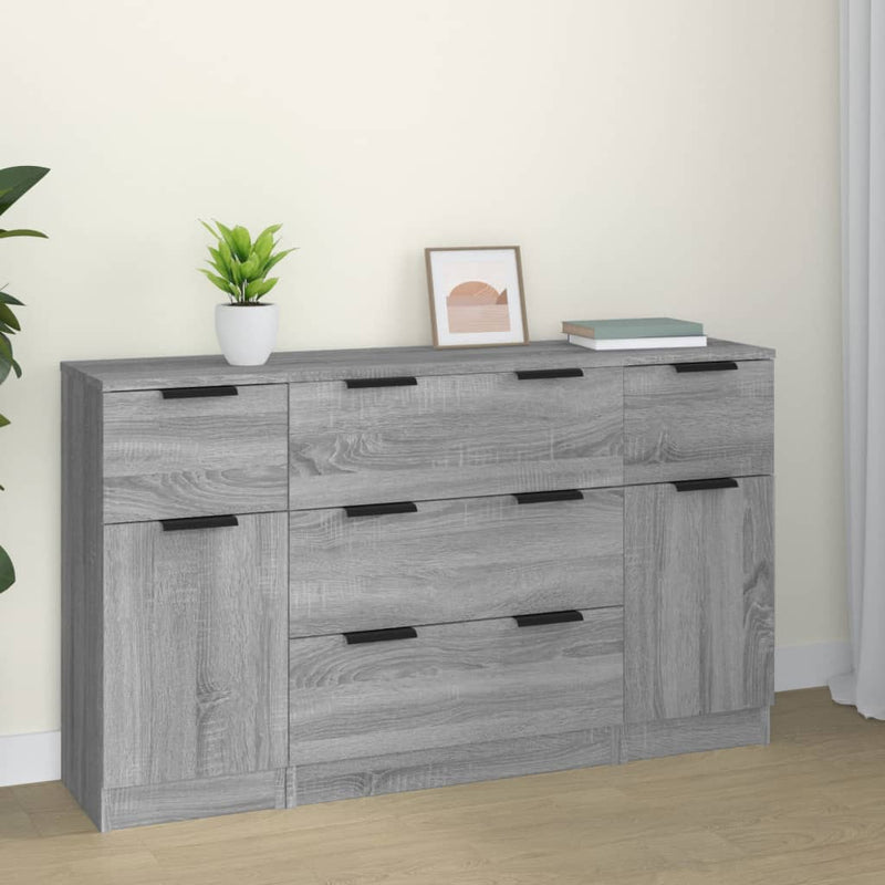 3-delige Dressoirset bewerkt hout grijs sonoma eikenkleurig