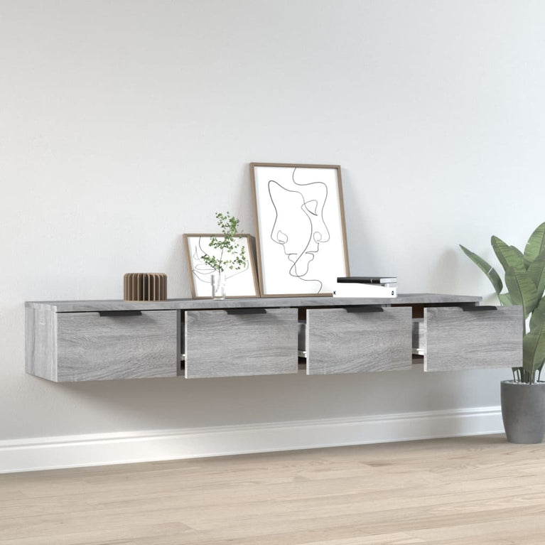 Wandkasten 2 st 68x30x20 cm bewerkt hout grijs sonoma eiken MeubelReus