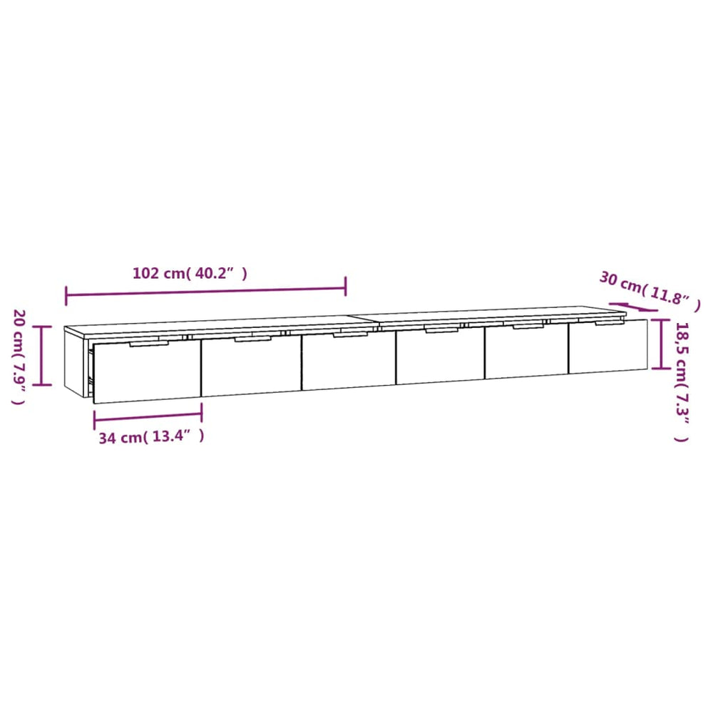 Wandkasten 2 st 102x30x20 cm bewerkt hout sonoma eikenkleurig MeubelReus