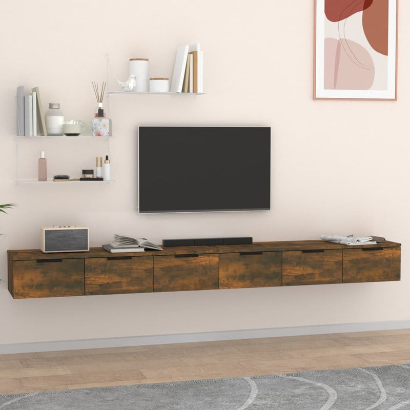 Wandkasten 2 st 102x30x20 bewerkt hout gerookt eikenkleurig MeubelReus