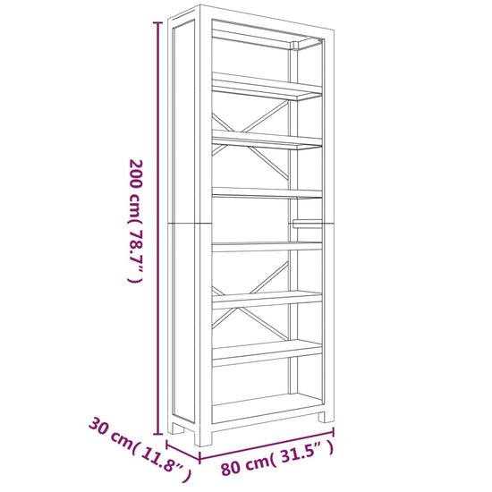 Boekenkast met 7 schappen 80x30x200 cm massief acaciahout MeubelReus