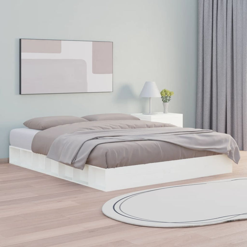 Bedframe massief hout wit 150x200 cm 5FT King Size