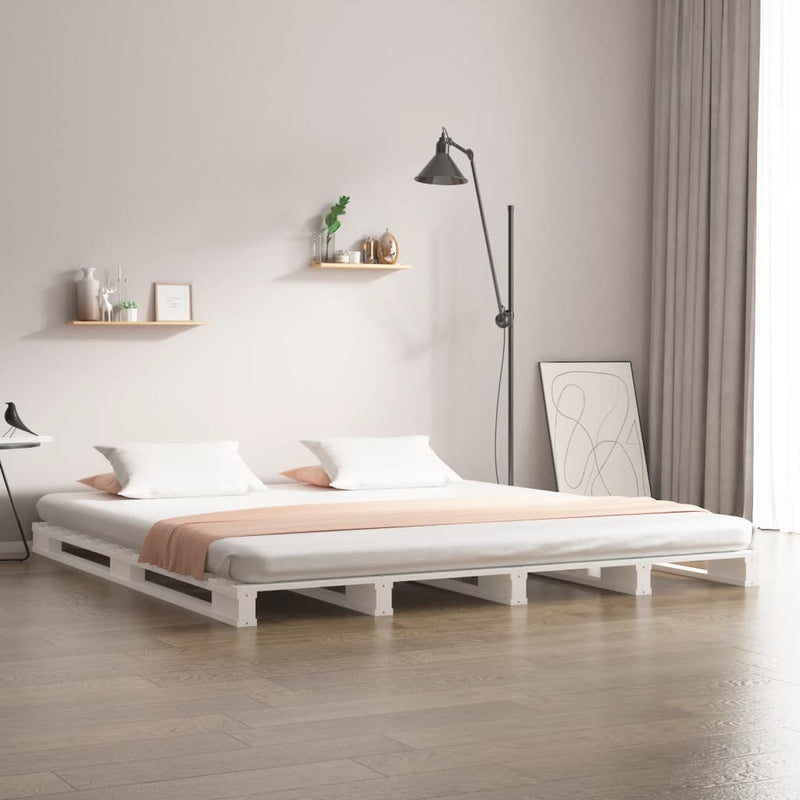 Palletbed massief grenenhout wit 140x200 cm MeubelReus