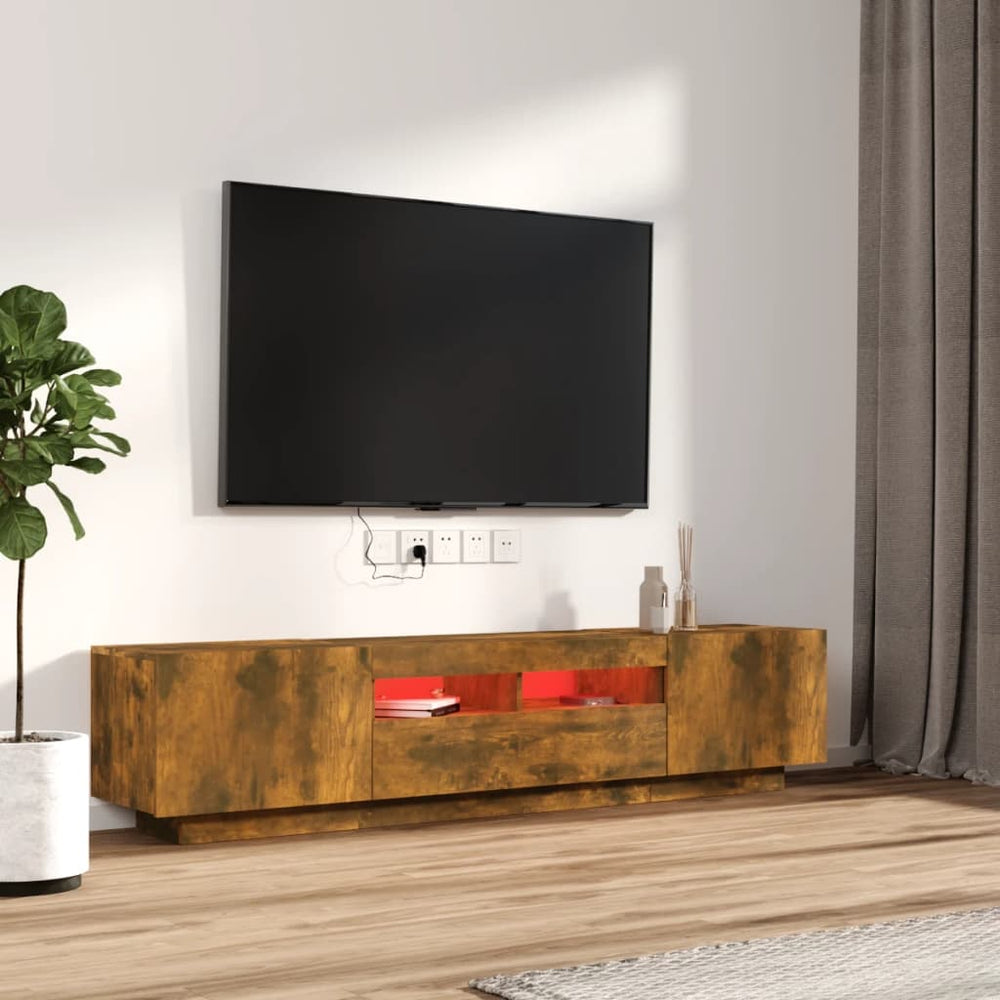 2-delige Tv-meubelset met LED bewerkt hout gerookt eikenkleurig MeubelReus