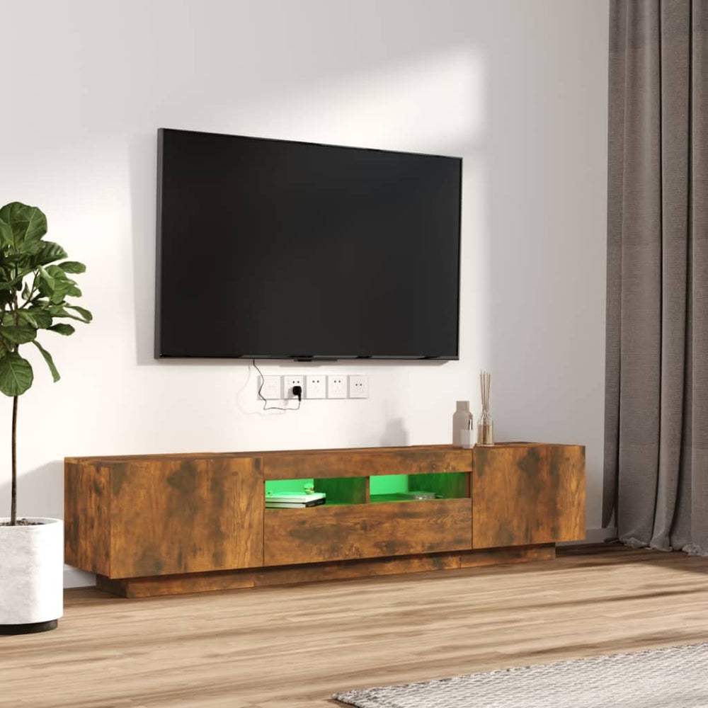 2-delige Tv-meubelset met LED bewerkt hout gerookt eikenkleurig MeubelReus