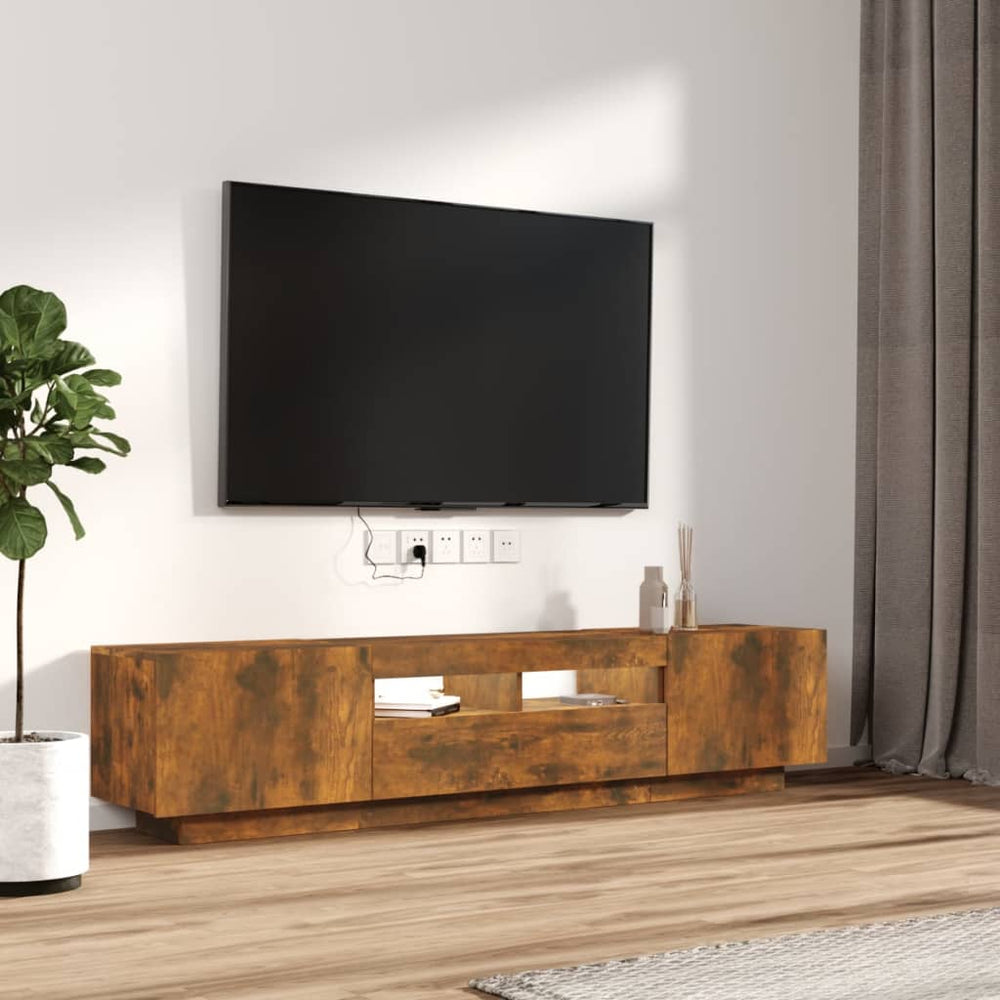 2-delige Tv-meubelset met LED bewerkt hout gerookt eikenkleurig MeubelReus