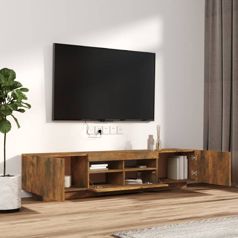 2-delige Tv-meubelset met LED bewerkt hout gerookt eikenkleurig MeubelReus
