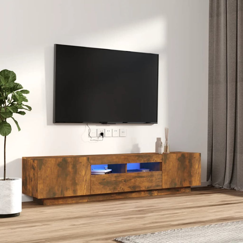 2-delige Tv-meubelset met LED bewerkt hout gerookt eikenkleurig MeubelReus