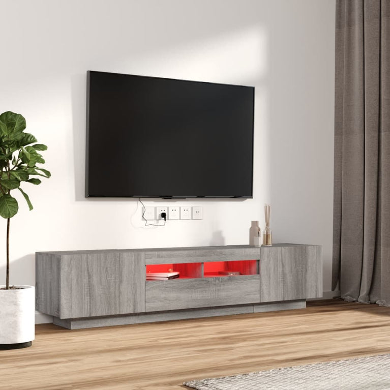 2-delige Tv-meubelset met LED bewerkt hout grijs sonoma eiken