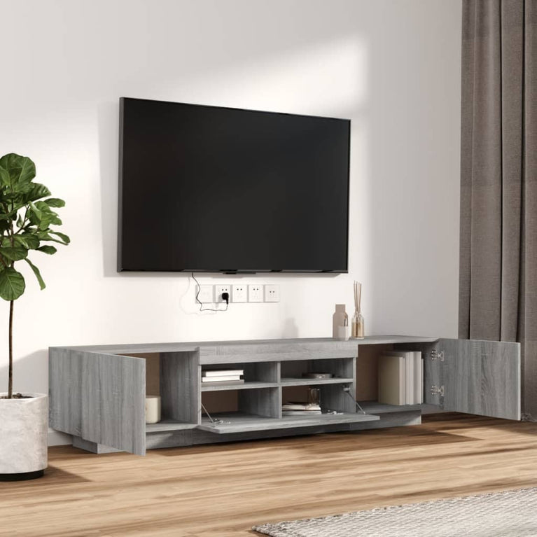 2-delige Tv-meubelset met LED bewerkt hout grijs sonoma eiken
