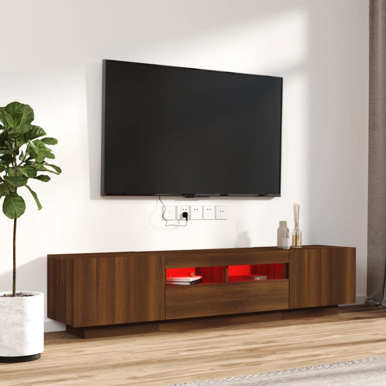 2-delige Tv-meubelset met LED bewerkt hout bruineiken MeubelReus