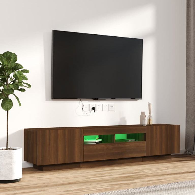 2-delige Tv-meubelset met LED bewerkt hout bruineiken MeubelReus