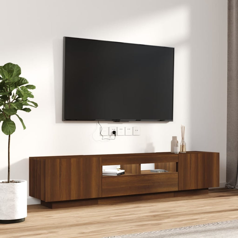 2-delige Tv-meubelset met LED bewerkt hout bruineiken MeubelReus