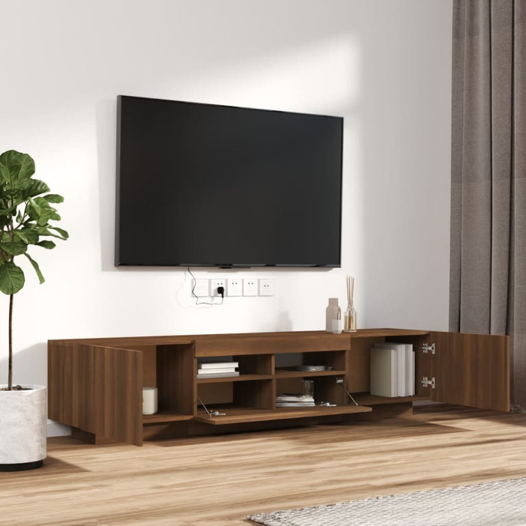 2-delige Tv-meubelset met LED bewerkt hout bruineiken MeubelReus