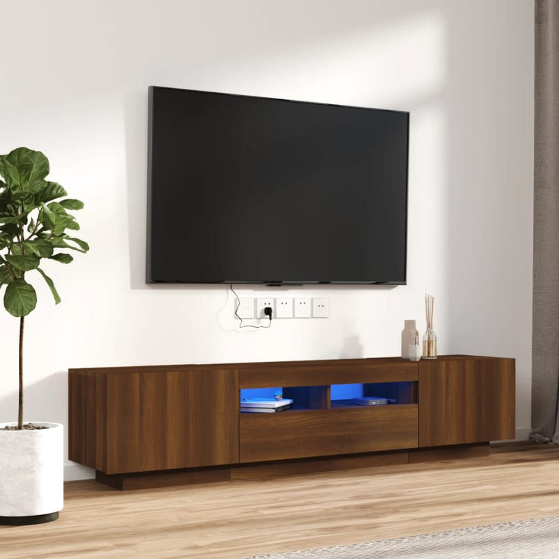 2-delige Tv-meubelset met LED bewerkt hout bruineiken MeubelReus
