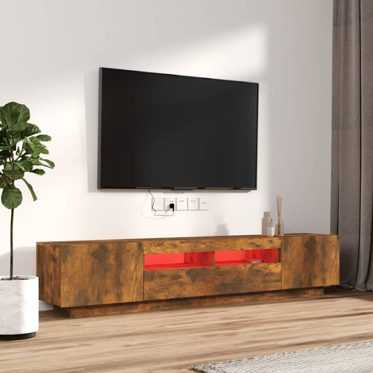2-delige Tv-meubelset met LED bewerkt hout gerookt eikenkleurig MeubelReus