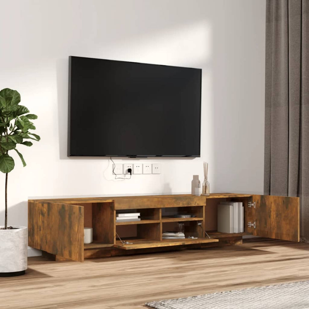 2-delige Tv-meubelset met LED bewerkt hout gerookt eikenkleurig MeubelReus