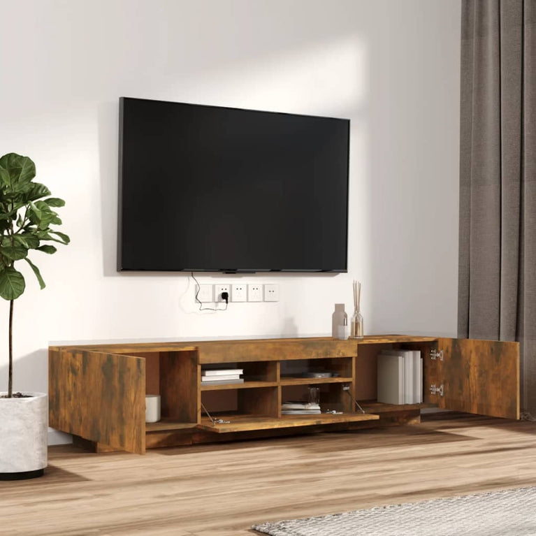 2-delige Tv-meubelset met LED bewerkt hout gerookt eikenkleurig MeubelReus