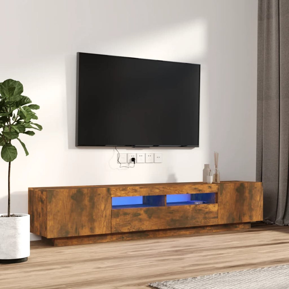 2-delige Tv-meubelset met LED bewerkt hout gerookt eikenkleurig MeubelReus