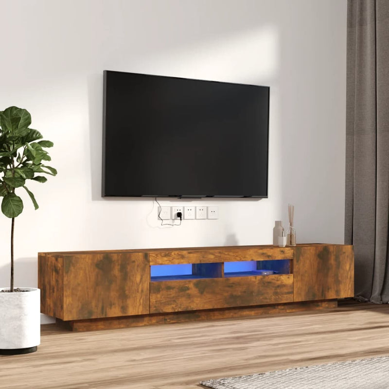 2-delige Tv-meubelset met LED bewerkt hout gerookt eikenkleurig MeubelReus