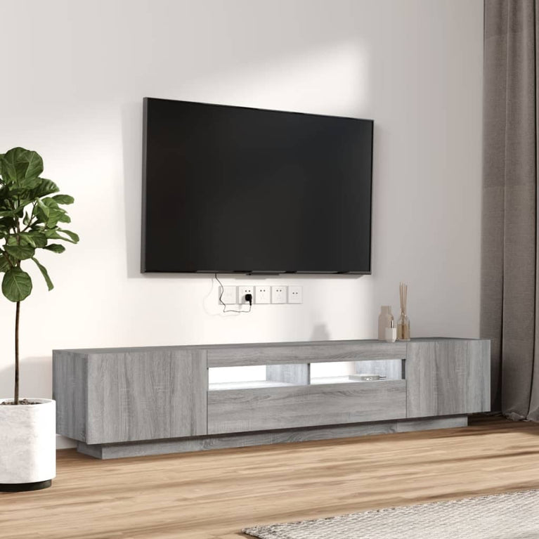 2-delige Tv-meubelset met LED bewerkt hout grijs sonoma eiken