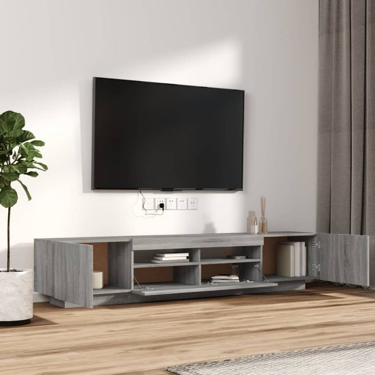 2-delige Tv-meubelset met LED bewerkt hout grijs sonoma eiken