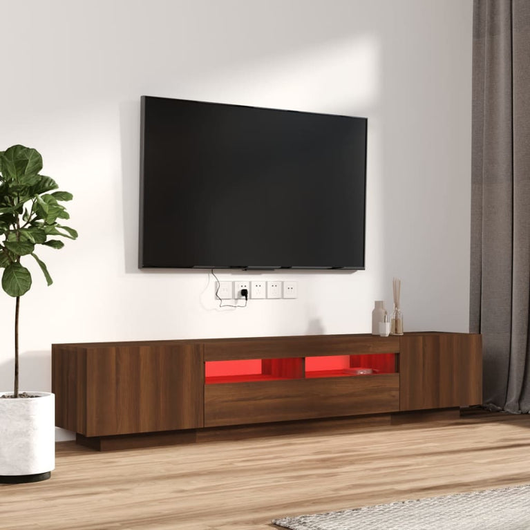 2-delige Tv-meubelset met LED bewerkt hout bruineiken MeubelReus