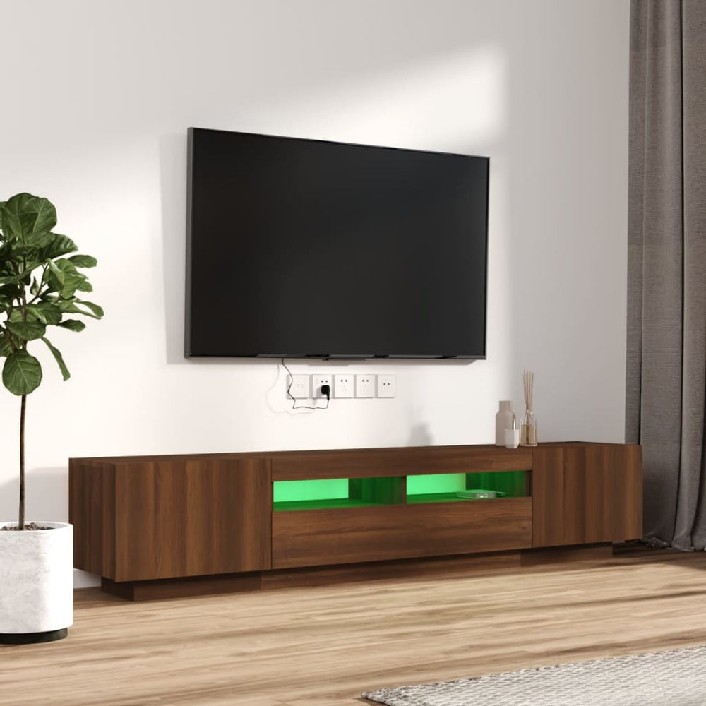 2-delige Tv-meubelset met LED bewerkt hout bruineiken MeubelReus