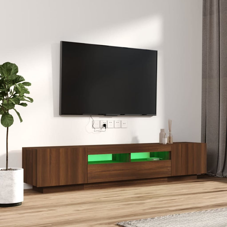 2-delige Tv-meubelset met LED bewerkt hout bruineiken MeubelReus
