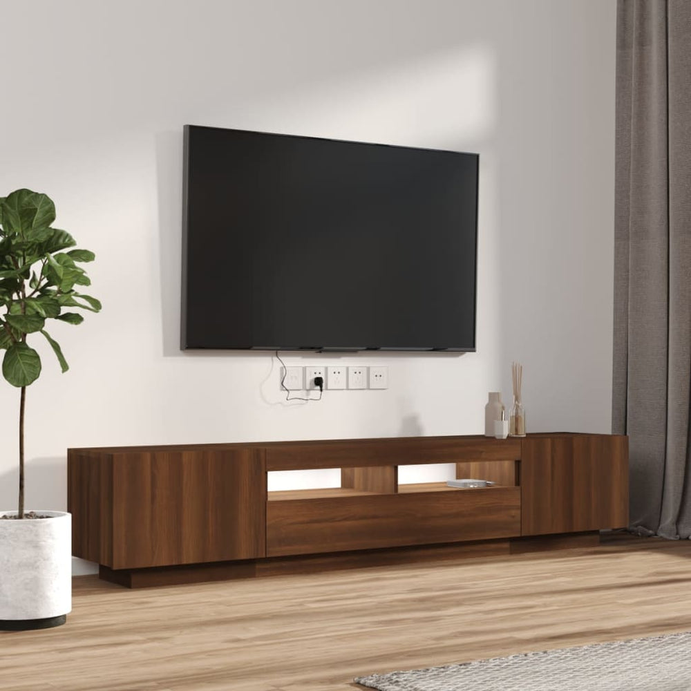 2-delige Tv-meubelset met LED bewerkt hout bruineiken MeubelReus
