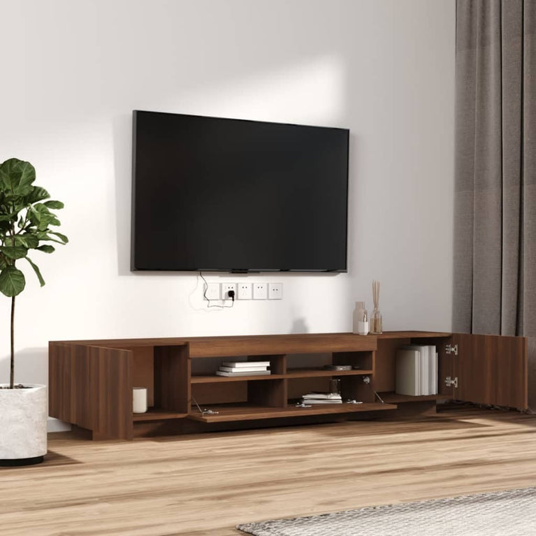 2-delige Tv-meubelset met LED bewerkt hout bruineiken MeubelReus