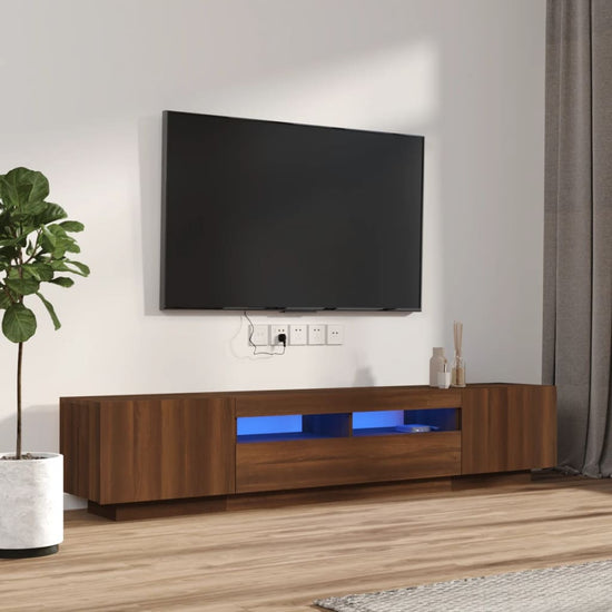 2-delige Tv-meubelset met LED bewerkt hout bruineiken MeubelReus