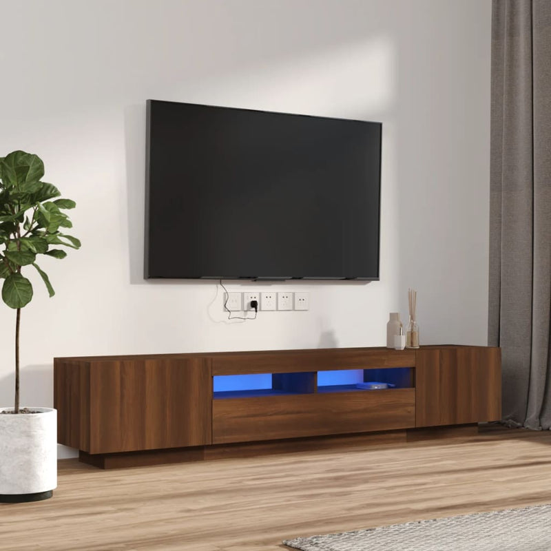 2-delige Tv-meubelset met LED bewerkt hout bruineiken MeubelReus