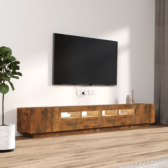 3-delige Tv-meubelset met LED bewerkt hout gerookt eikenkleurig MeubelReus