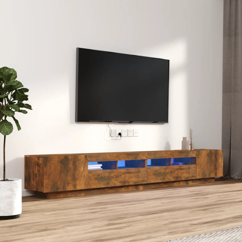 3-delige Tv-meubelset met LED bewerkt hout gerookt eikenkleurig MeubelReus