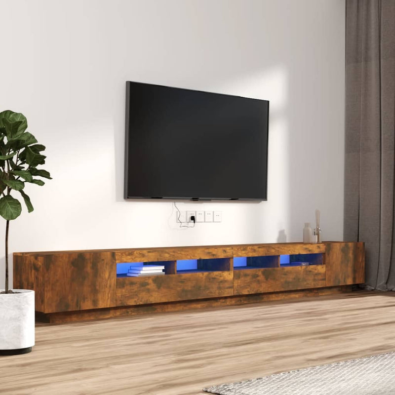 3-delige Tv-meubelset met LED bewerkt hout gerookt eikenkleurig MeubelReus