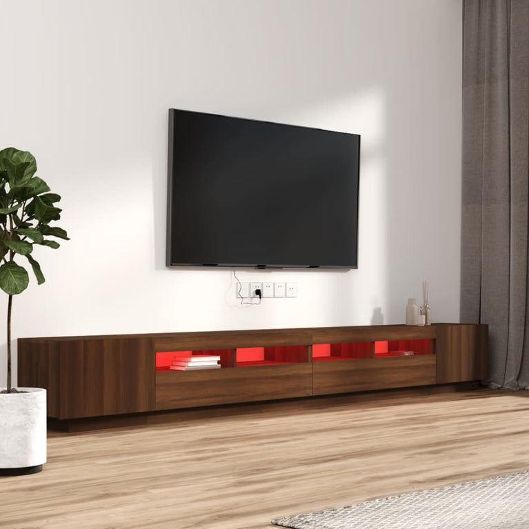 3-delige Tv-meubelset met LED bewerkt hout bruineiken