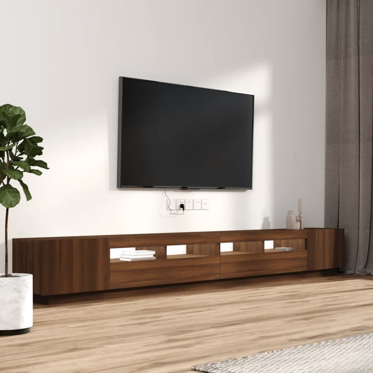 3-delige Tv-meubelset met LED bewerkt hout bruineiken