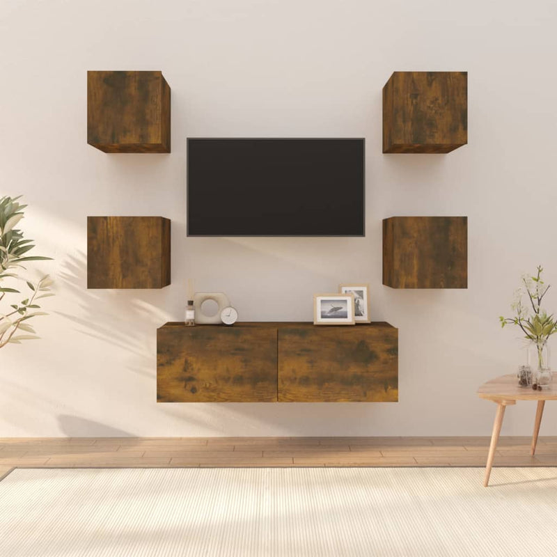 Tv-wandmeubelset bewerkt hout gerookt eikenkleurig MeubelReus
