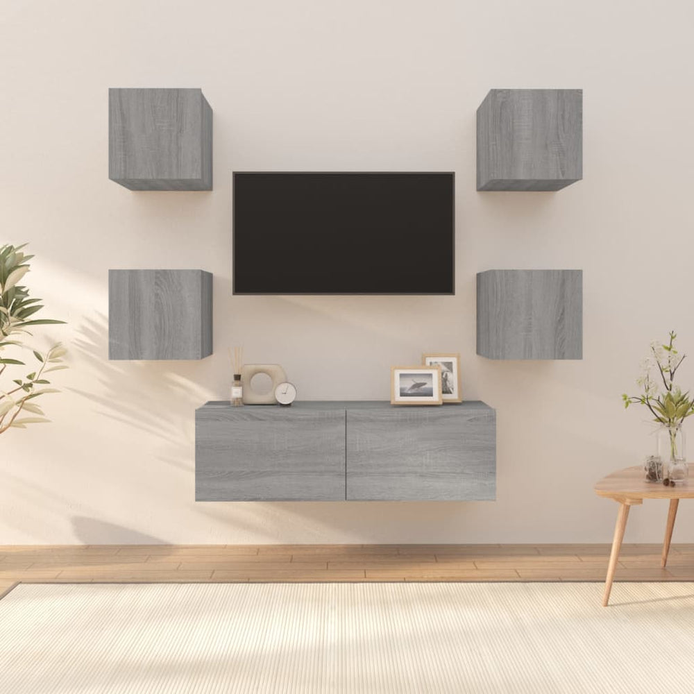 Tv-wandmeubelset bewerkt hout grijs sonoma eikenkleurig MeubelReus