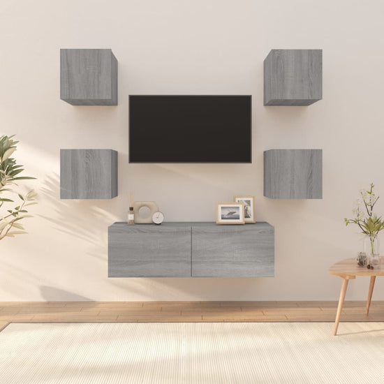 Tv-wandmeubelset bewerkt hout grijs sonoma eikenkleurig MeubelReus