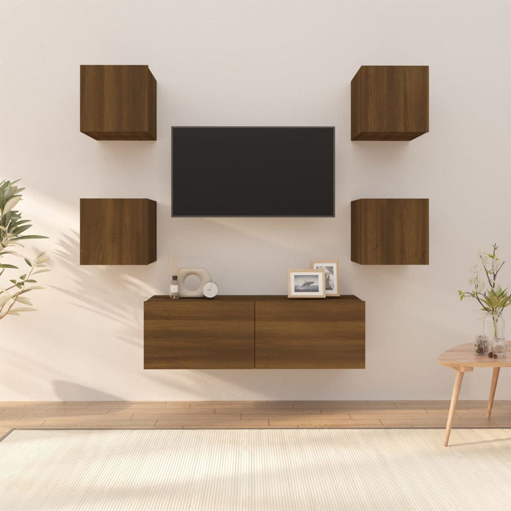 Tv-wandmeubelset bewerkt hout bruineikenkleurig MeubelReus