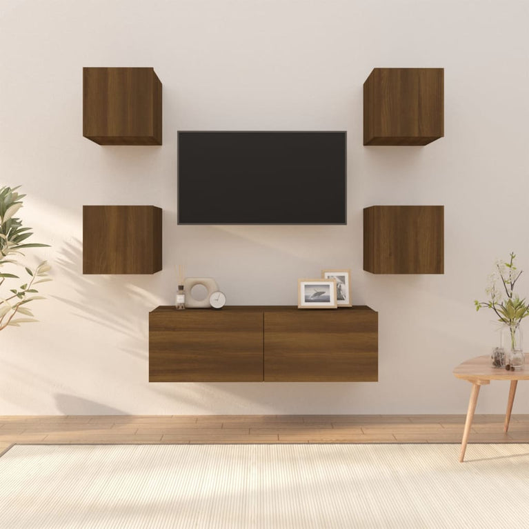 Tv-wandmeubelset bewerkt hout bruineikenkleurig MeubelReus