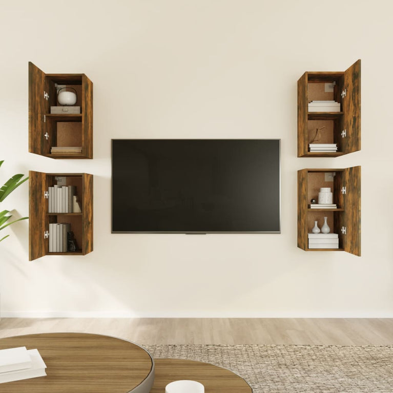 Tv-meubelen 4 st 30,5x30x60 cm bewerkt hout gerookt eikenkleur MeubelReus