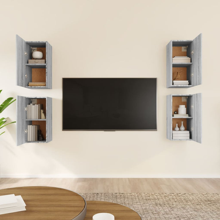 Tv-meubelen 4 st 30,5x30x60 cm bewerkt hout grijs sonoma eiken