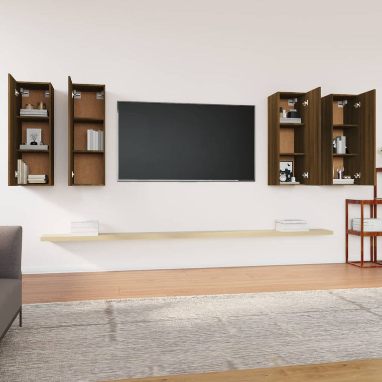 Tv-meubelen 4 st 30,5x30x90 cm bewerkt hout bruin eikenkleur MeubelReus