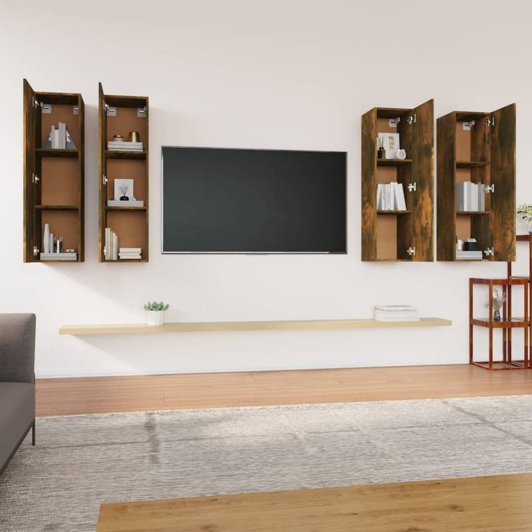 Tv-meubelen 4 st 30,5x30x110 cm bewerkt hout gerookt eiken MeubelReus
