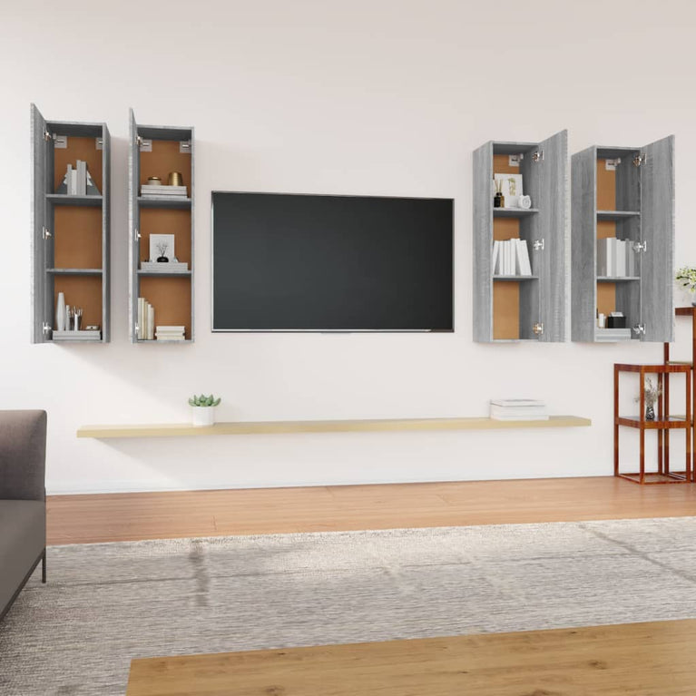 Tv-meubelen 4 st 30,5x30x110 cm bewerkt hout grijs sonoma eiken MeubelReus